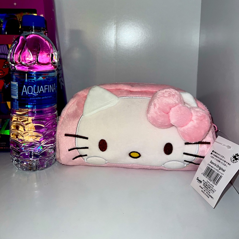 Pink hello kitty plush makeup bag